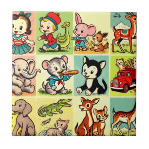 Azulejo De Cerâmica Histórias em quadrinhos De Animais De Corte Retro