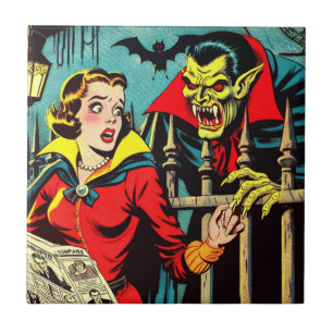 Azulejo De Cerâmica Histórias em quadrinhos de Vampiros de Horror Retr
