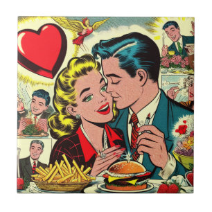 Azulejo De Cerâmica Histórias em quadrinhos do Casal Retro Love