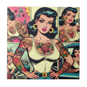 Azulejo De Cerâmica Histórias em quadrinhos Pin-up Tatuadas Retroativa