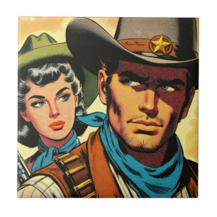Azulejo De Cerâmica Histórias em quadrinhos Retroativas de Cowboy/Cowg