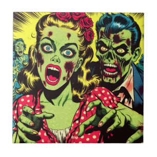 Azulejo De Cerâmica Histórias em quadrinhos Retroativas do Casal Zombi