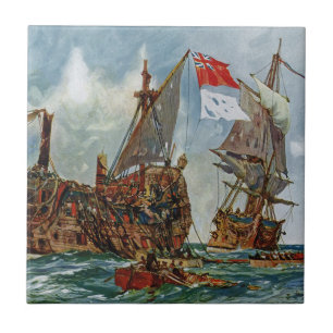 Azulejo De Cerâmica HMS Nottingham e encouraçado Mars 1703