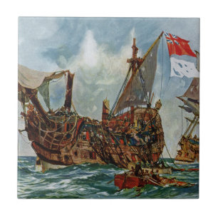Azulejo De Cerâmica HMS Nottingham e navio de guerra Mars 1703
