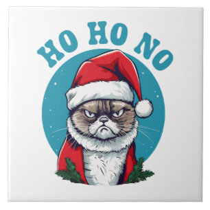 Azulejo De Cerâmica Ho ho não - gato engraçado e rabugento do Papai No