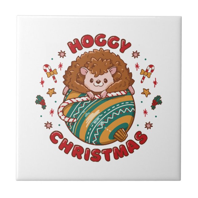 Azulejo De Cerâmica Hoggy Christmas Hedgehog (Frente)