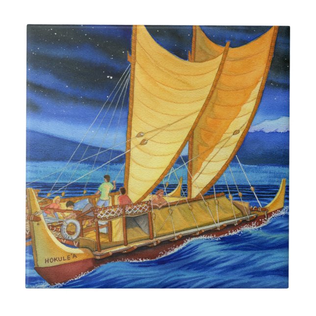 Azulejo De Cerâmica Hokulea que viaja a canoa (Frente)