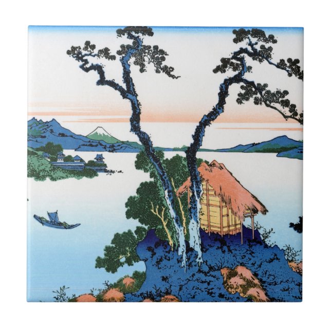 Azulejo De Cerâmica Hokusai Fuji, japonês oriental Legal, vê paisagem (Frente)