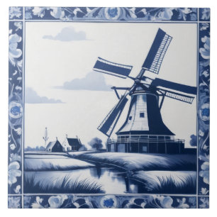 Azulejo De Cerâmica Holanda Windmill Delft Blue/White