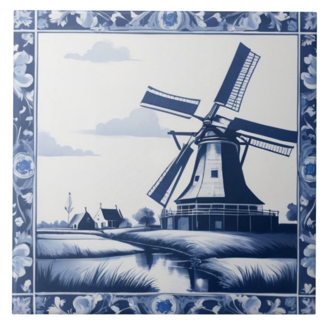 Azulejo De Cerâmica Holanda Windmill Delft Blue/White (Frente)