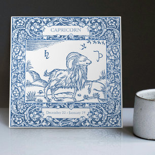 Azulejo De Cerâmica Holandês Delft Blue Capricorn Vintage Sinal Zodiac