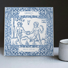 Azulejo De Cerâmica Holandês Delft Blue Gemini Vintage Sinal Zodiac