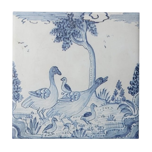 Azulejo De Cerâmica Holandês Delft com Gansos ou Patos Antique-25 (Frente)