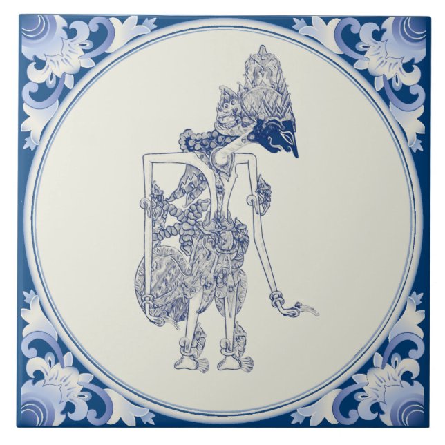 Azulejo De Cerâmica Holandês-Indonésio Fantoche Delft Blauw. (Frente)