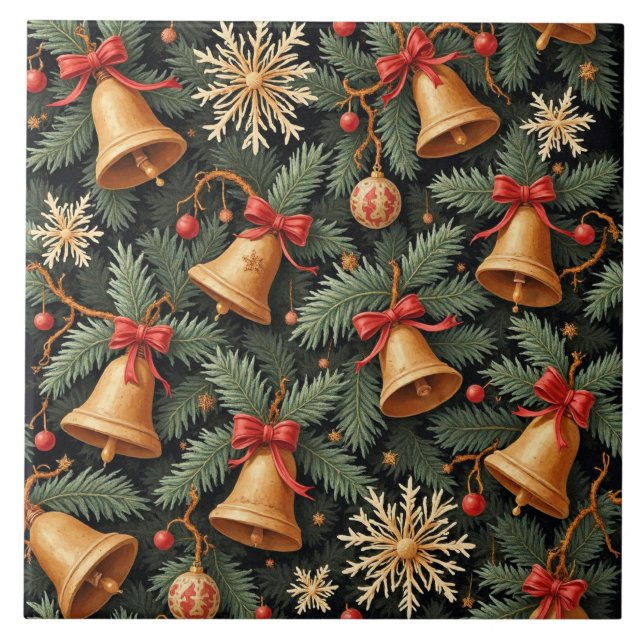 Azulejo De Cerâmica Holiday Bells, decorative pattern. (Frente)