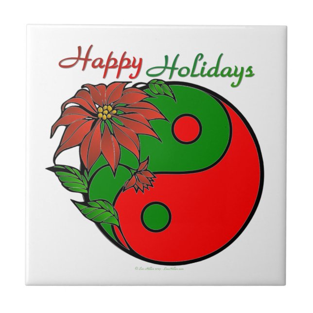 Azulejo De Cerâmica Holiday Yin Yang Poinsettia Green Red (Frente)