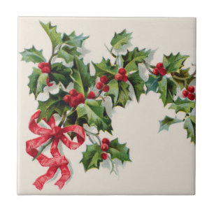 Azulejo De Cerâmica Holly Winterberry Red Ribbon