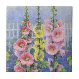 Azulejo De Cerâmica Hollyhock rosa e amarelo por Cargill, 1937