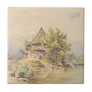 Azulejo De Cerâmica Holzhütte am See - Carl Lafite