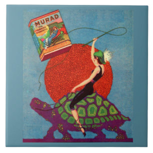 Azulejo De Cerâmica Homad Cigarro senhora cavalgando tartaruga gigante