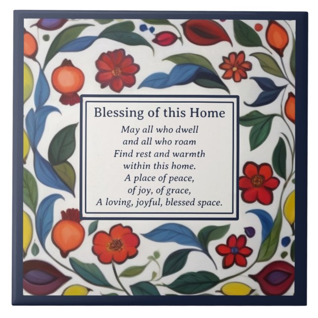 Azulejo De Cerâmica Home Blessing Sign Plaque Floral Pomegranates (Frente)
