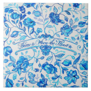 Azulejo De Cerâmica "Home são onde o coração está" - 6" x 6" azule