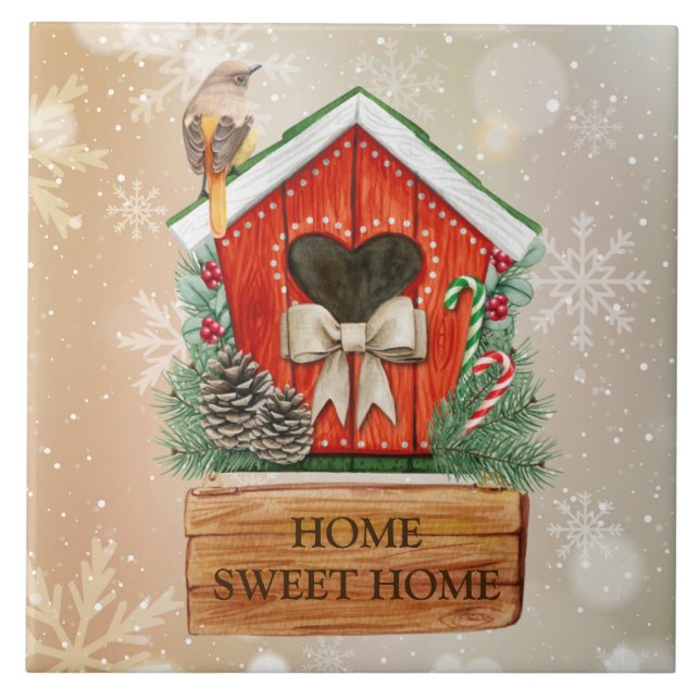 Azulejo De Cerâmica Home Sweet Home Christmas Bird House (Frente)