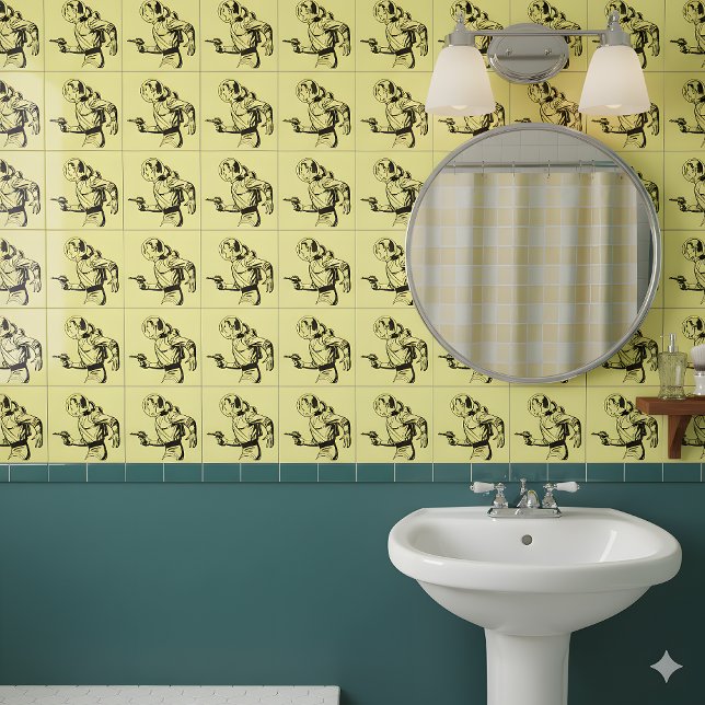 Azulejo De Cerâmica Homem de Arma de Raio Físico-Físico e Nostálgico (Criador carregado)