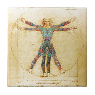 Azulejo De Cerâmica Homem do Vitruvian de da Vinci com tatuagens