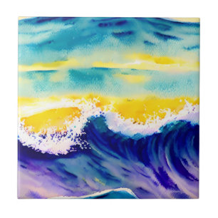 Azulejo De Cerâmica Homem moderno elegante pintado Oceano Onda Luz do