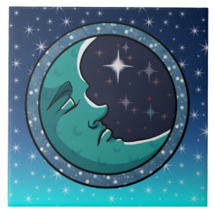 Azulejo De Cerâmica Homem Rosto Na Lua