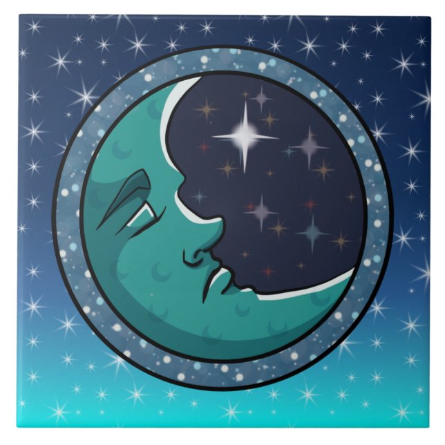 Azulejo De Cerâmica Homem Rosto Na Lua (Frente)