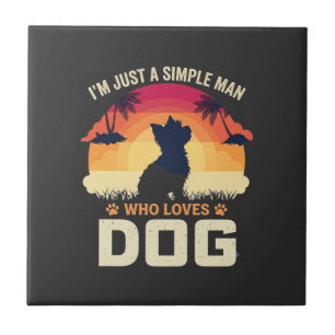 Azulejo De Cerâmica Homem Simples Que Ama Silhueta De Cachorro Pôr Do
