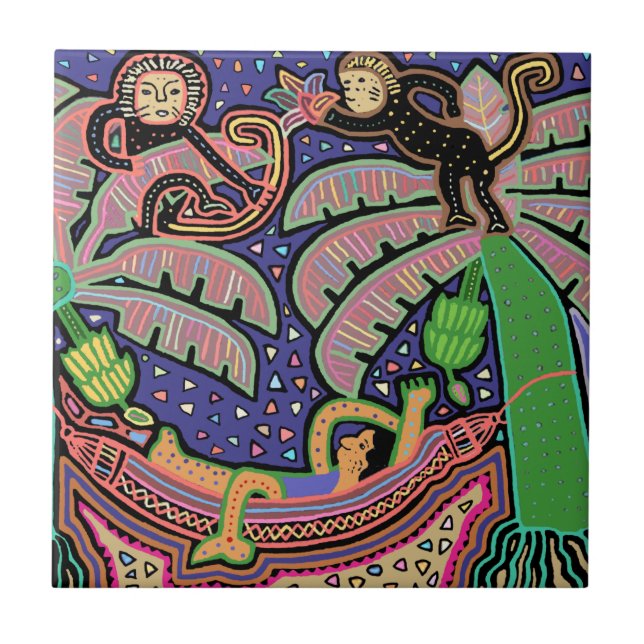 Azulejo De Cerâmica Homem tropical em Hammock (Frente)