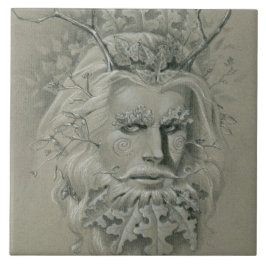 Azulejo De Cerâmica Homem Verde com Barba de Folha de Carvalho