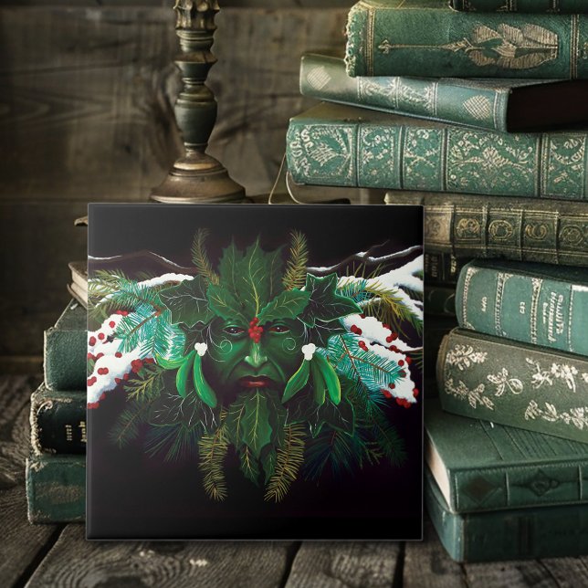 Azulejo De Cerâmica Homem Verde de inverno de Natal (Criador carregado)