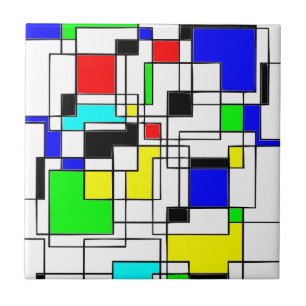 Azulejo De Cerâmica Homenagem Aleatória aos quadrados a Mondrian