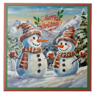 Azulejo De Cerâmica Homens de Neve de Natal, Feliz Natal,