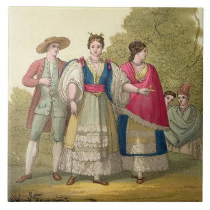 Azulejo De Cerâmica Homens e mulheres peruanos no traje tradicional