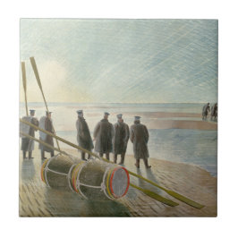 Azulejo De Cerâmica Homens na Praia (Trabalho Perigoso em Baixo Lado)