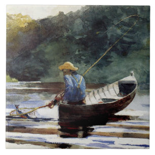Azulejo De Cerâmica Homer - Garoto Pesca, pintura popular,