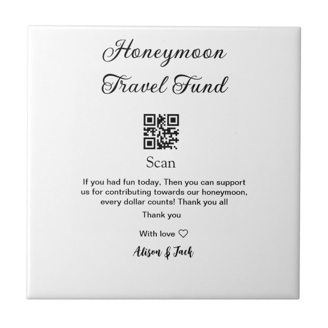 Azulejo De Cerâmica Honeymoon fund scan QR codeadd name  (Frente)