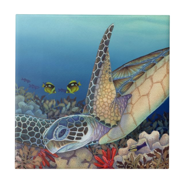 Azulejo De Cerâmica Honu (tartaruga de mar verde) (Frente)
