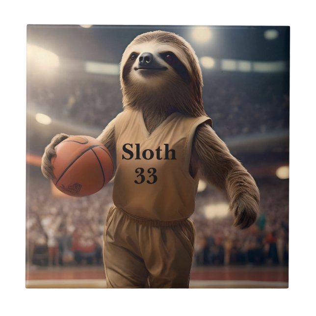 Azulejo De Cerâmica Hoops and Hangs: The Slam Dunking Sloth, (Frente)