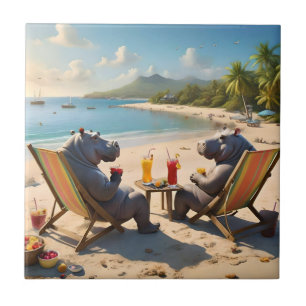 Azulejo De Cerâmica Hora de Hippo: Coquetéis de Beachside e Bons Tempo