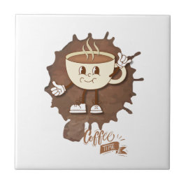 Azulejo De Cerâmica **Hora do Café – Xícara Sorrindo Fofa Vapor
