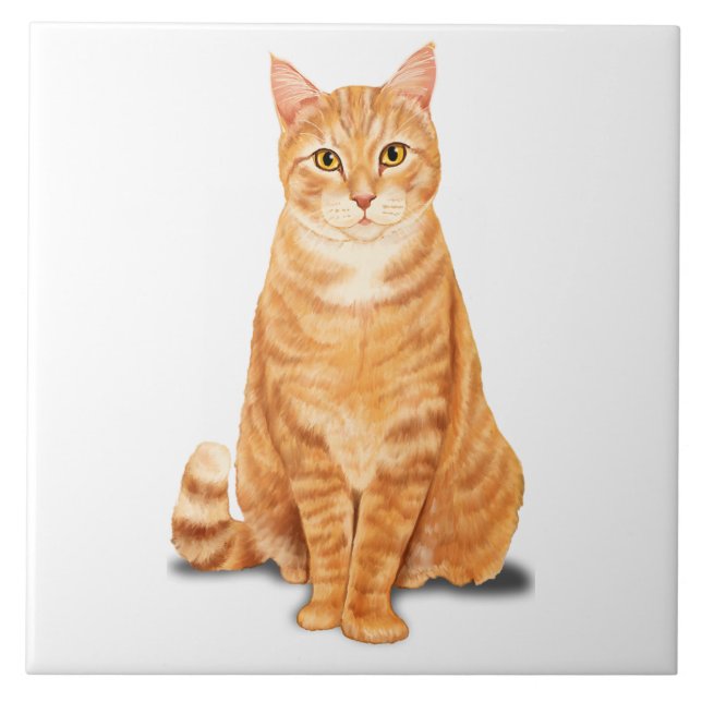 Azulejo De Cerâmica Horário do Ginger Tabby Tiger Laranja (Frente)