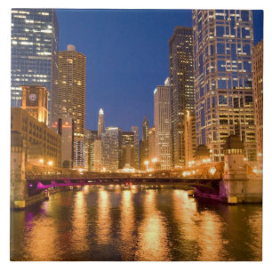 Azulejo De Cerâmica Horizonte de Chicago, Illinois, e Rio Chicago em