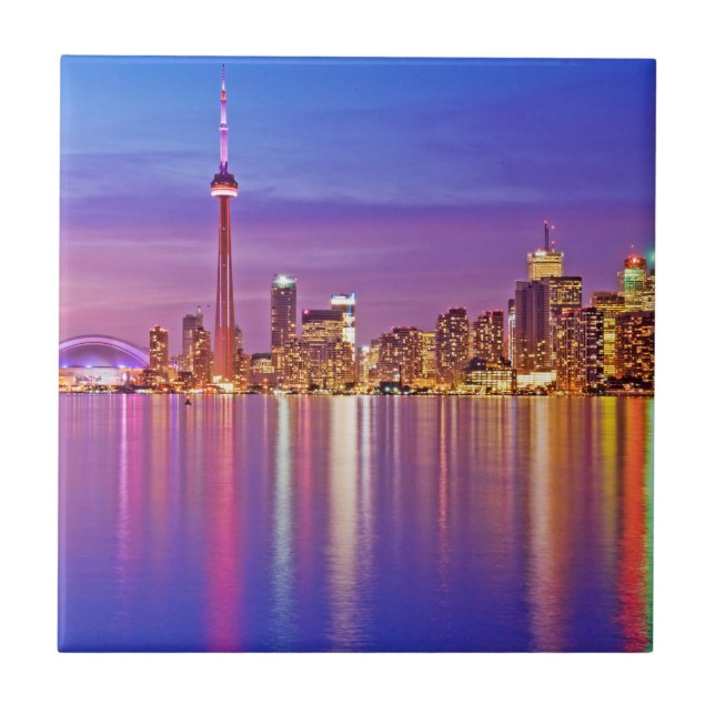 Azulejo De Cerâmica Horizonte de Toronto ao Crepúsculo (Frente)