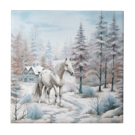Azulejo De Cerâmica Horse cena de inverno neve no Natal
